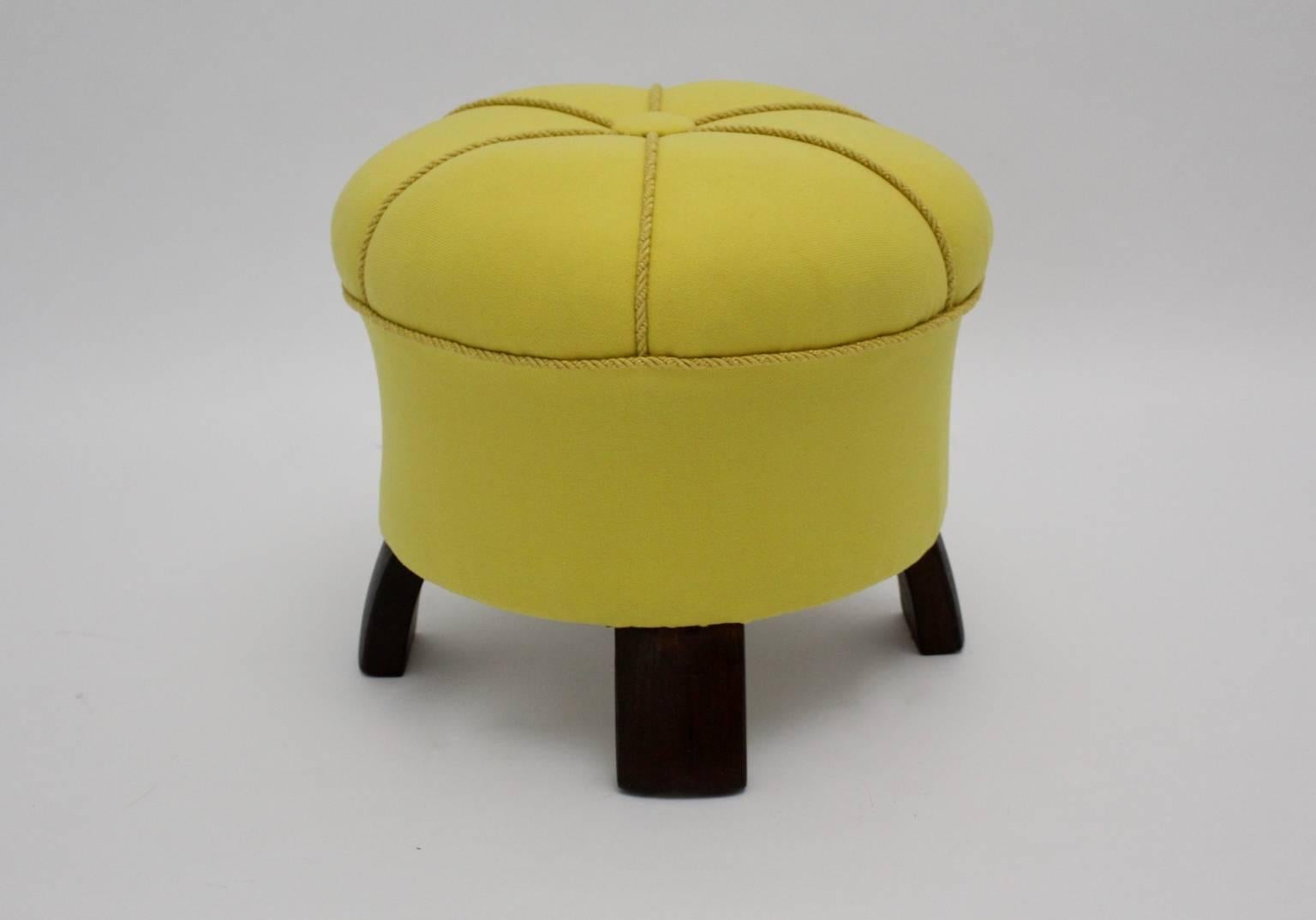 Yellow Art Deco Era Vintage Pouf Austria, 1930s In Good Condition For Sale In Vienna, AT