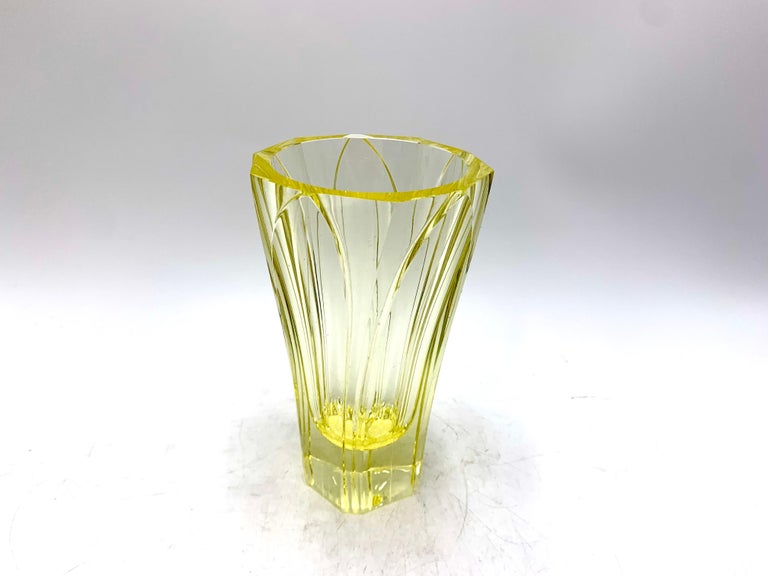Yellow Art Deco Vase, J. Pastrnkova for Zelezny Brod, Czechoslovakia