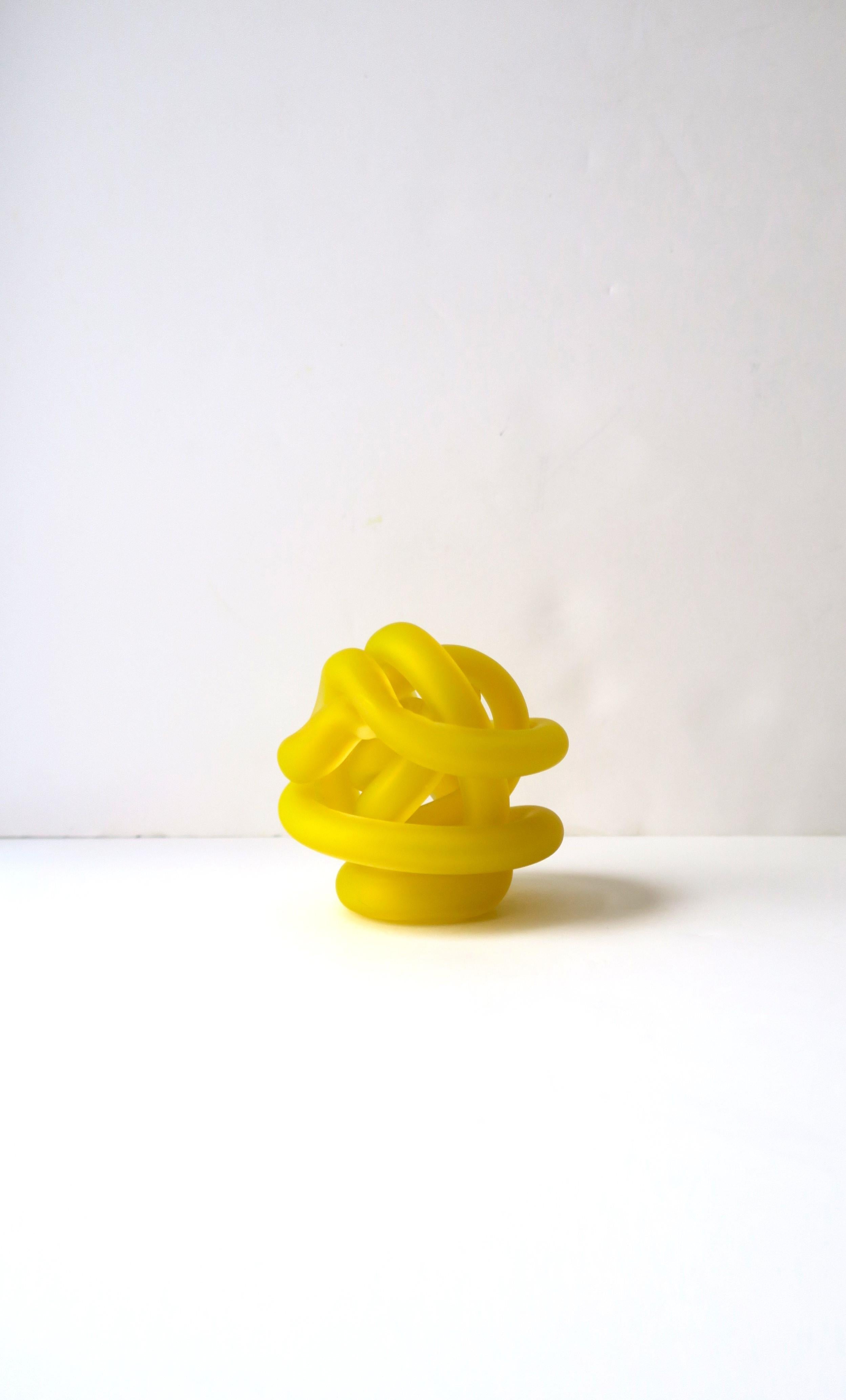 Contemporary Yellow Art Glass Knot Sculpture Decorative Object