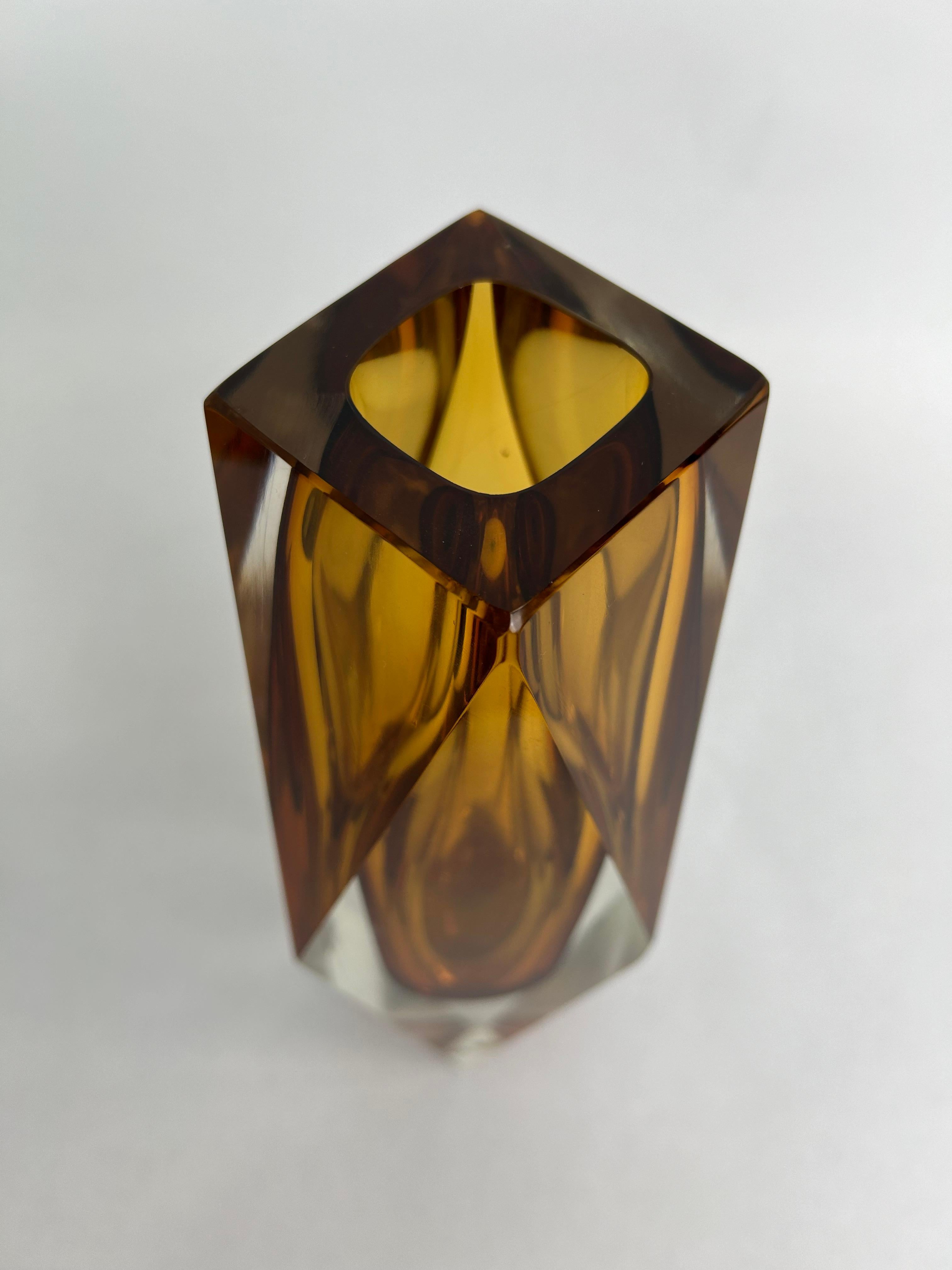Mid-20th Century Yellow art glass vase by Flavio Poli for Murano For Sale