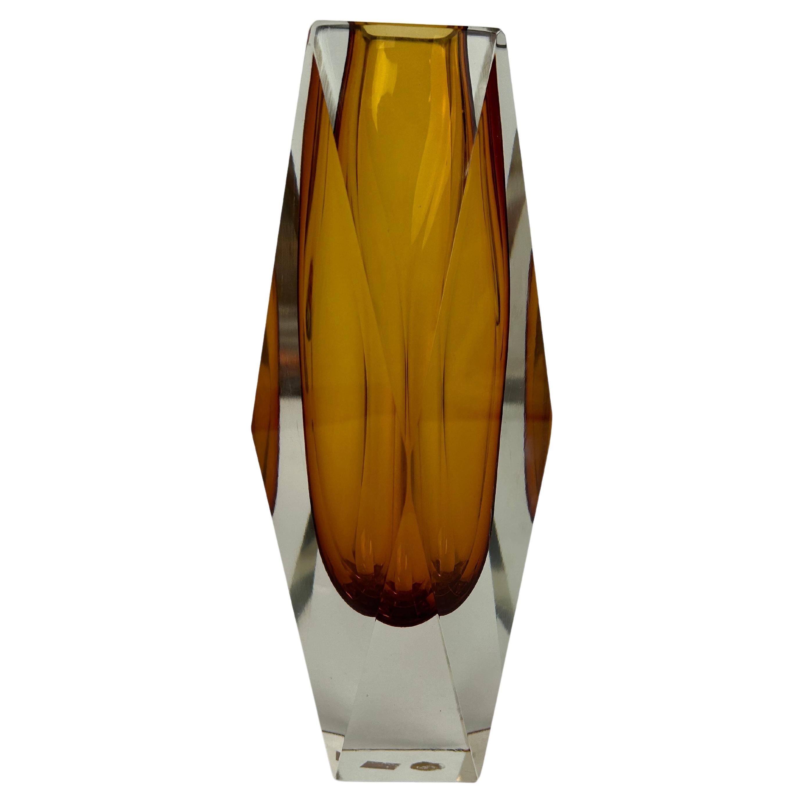 Yellow art glass vase by Flavio Poli for Murano For Sale