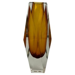 Vase en verre d'art jaune de Flavio Poli pour Murano