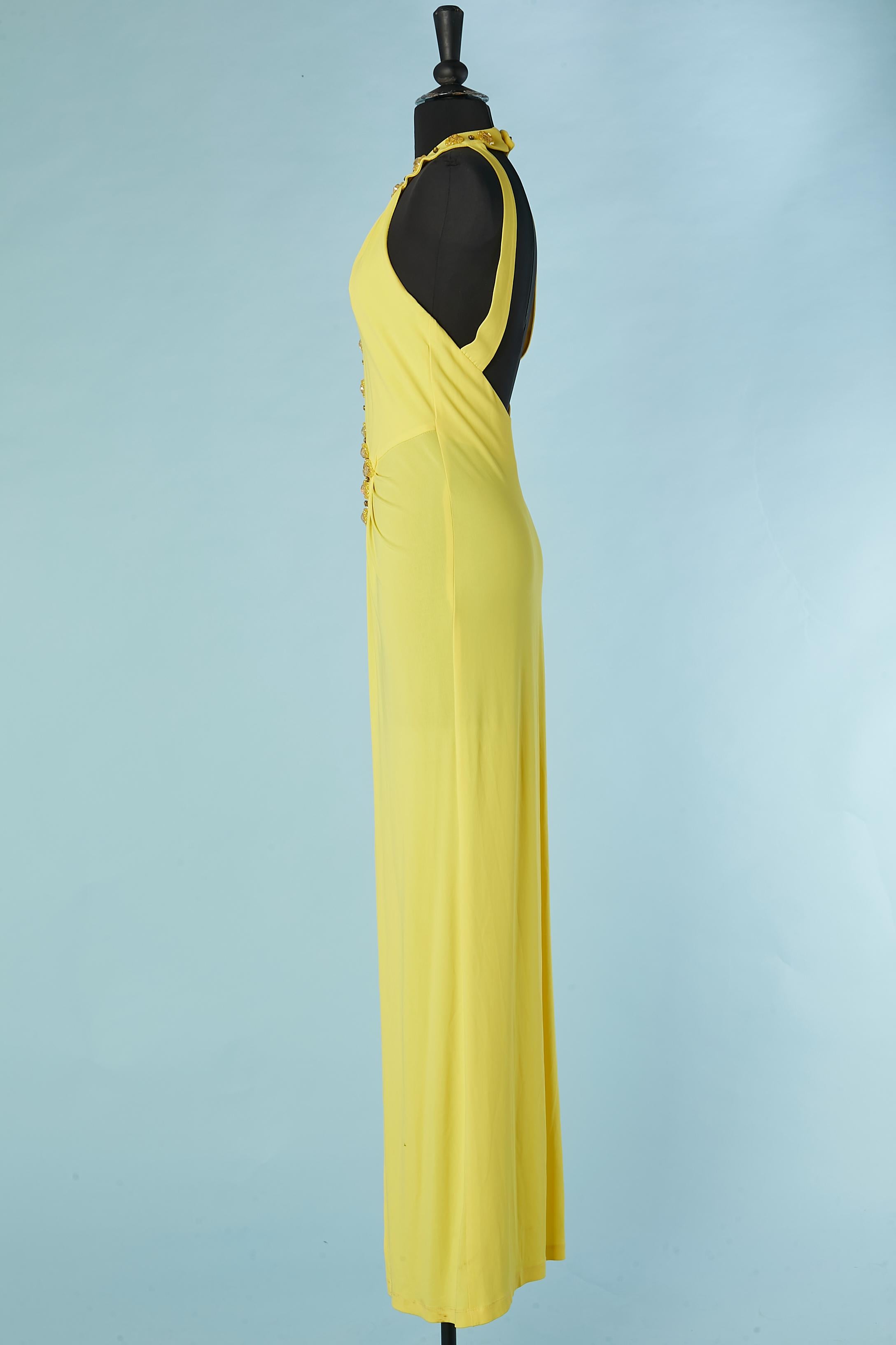 Vestido amarillo de jersey sin espalda con cuentas y pedrería Gai Mattiolo Love to Love en Excelente estado para la venta en Saint-Ouen-Sur-Seine, FR