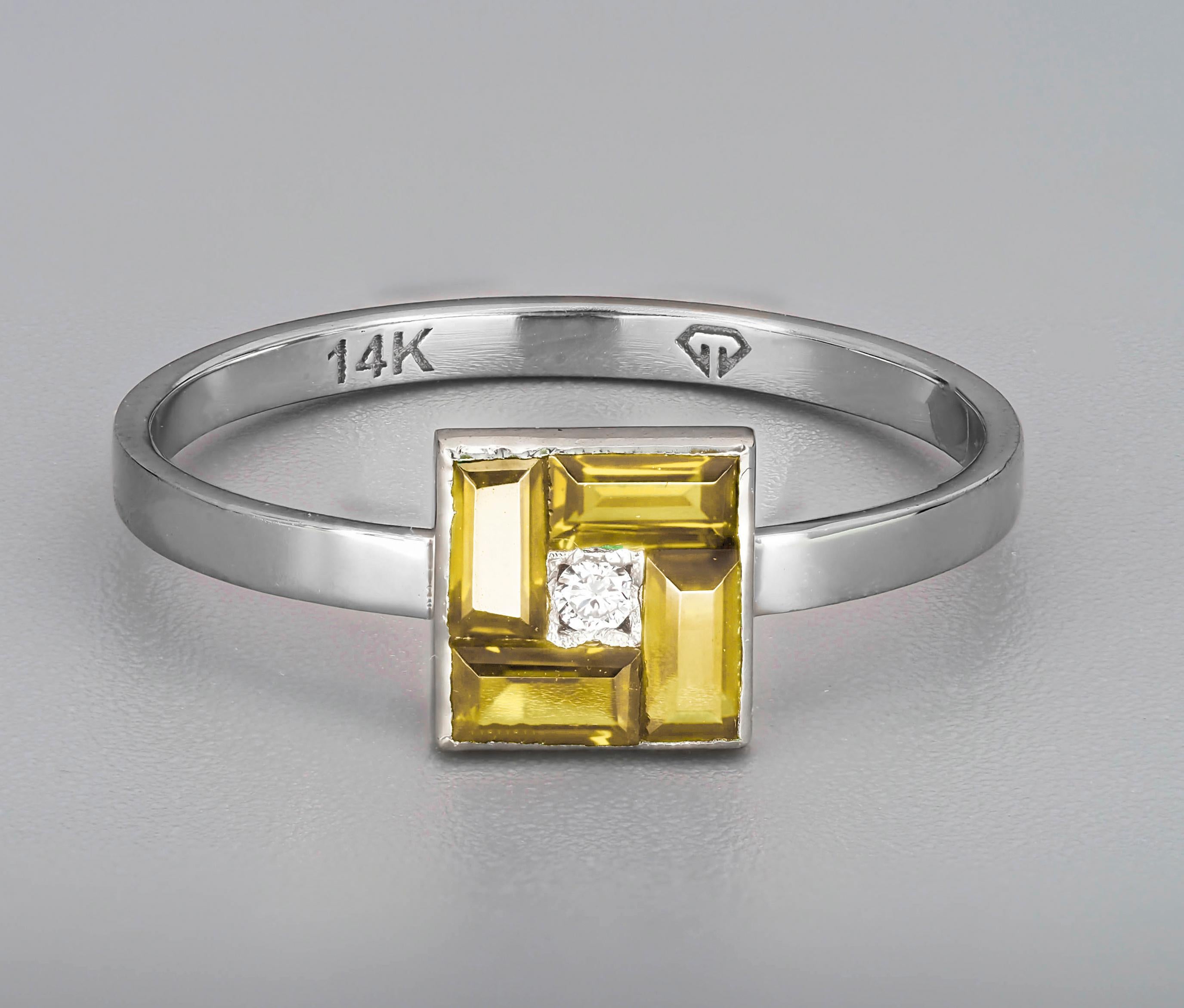 Yellow baguette 14k gold ring.
Baguette lab sapphire 14k gold ring. Delicate sapphire ring. Yellow gem ring. September birthstone ring. Minimalist gold ring. Square gold ring.

Metal: 14k gold
Weight: 1.5 gr. depends from size

Gemstones:
1.Lab