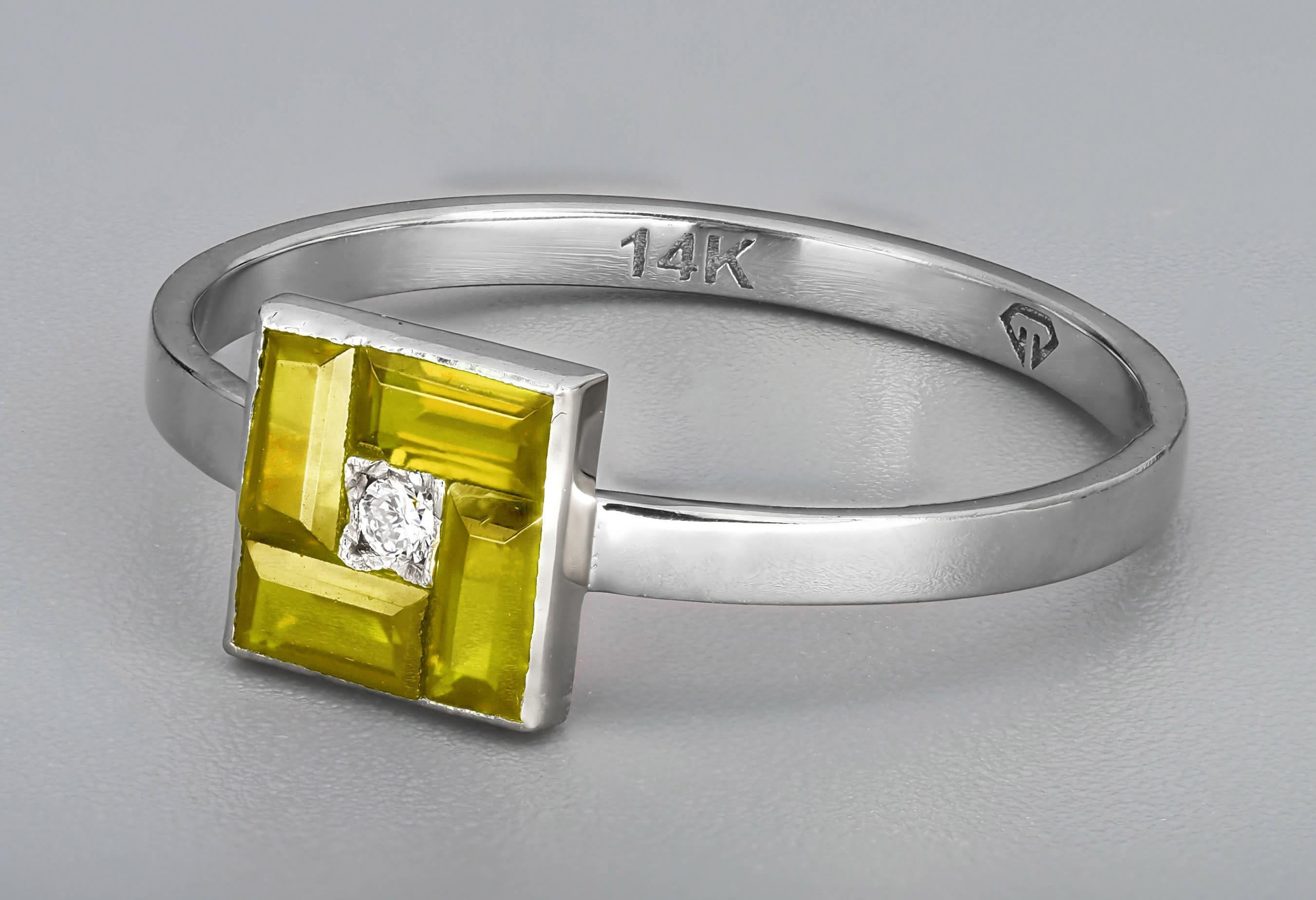Im Angebot: Gelber Baguette-Ring aus 14 Karat Gold () 2