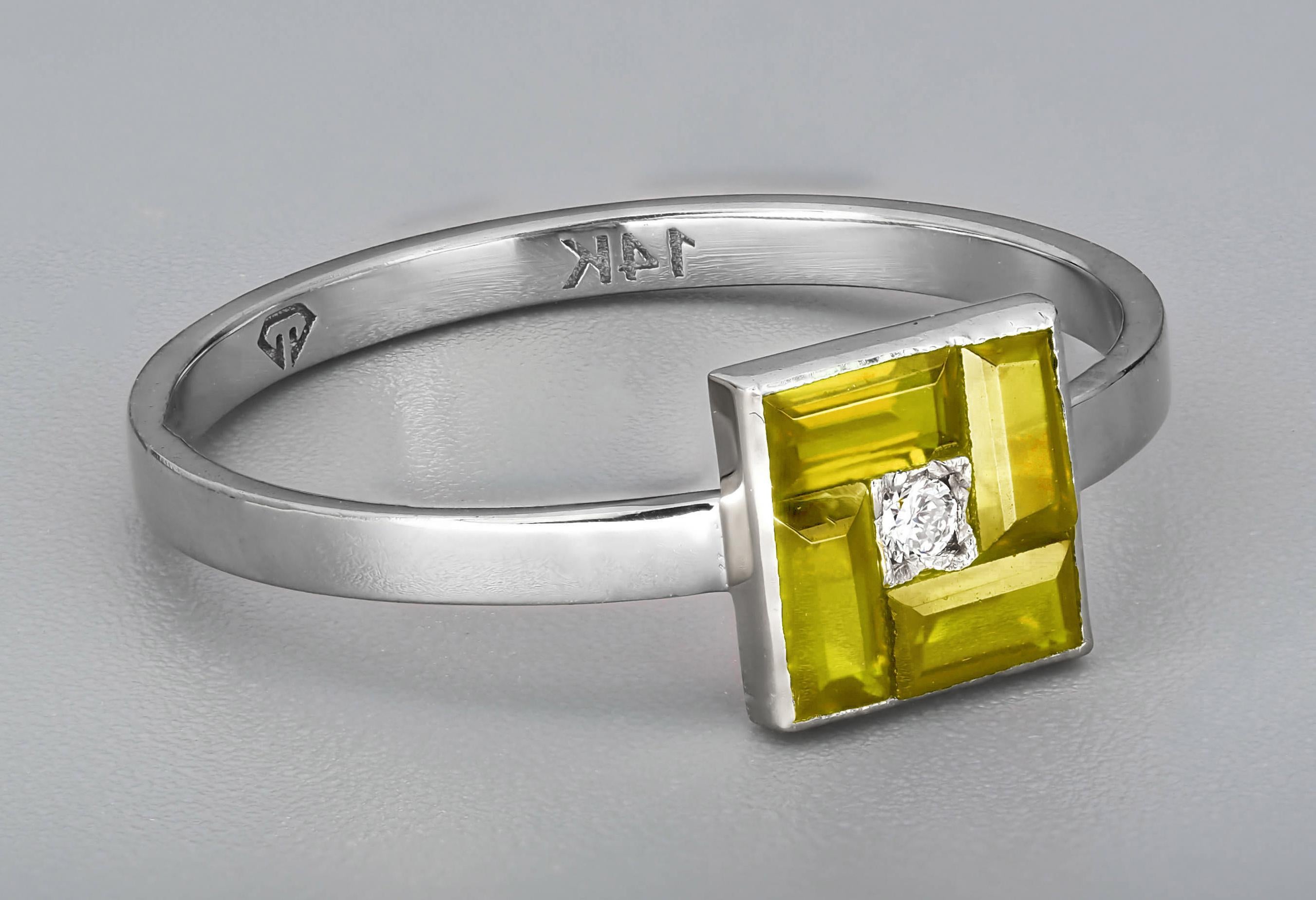 Im Angebot: Gelber Baguette-Ring aus 14 Karat Gold () 3