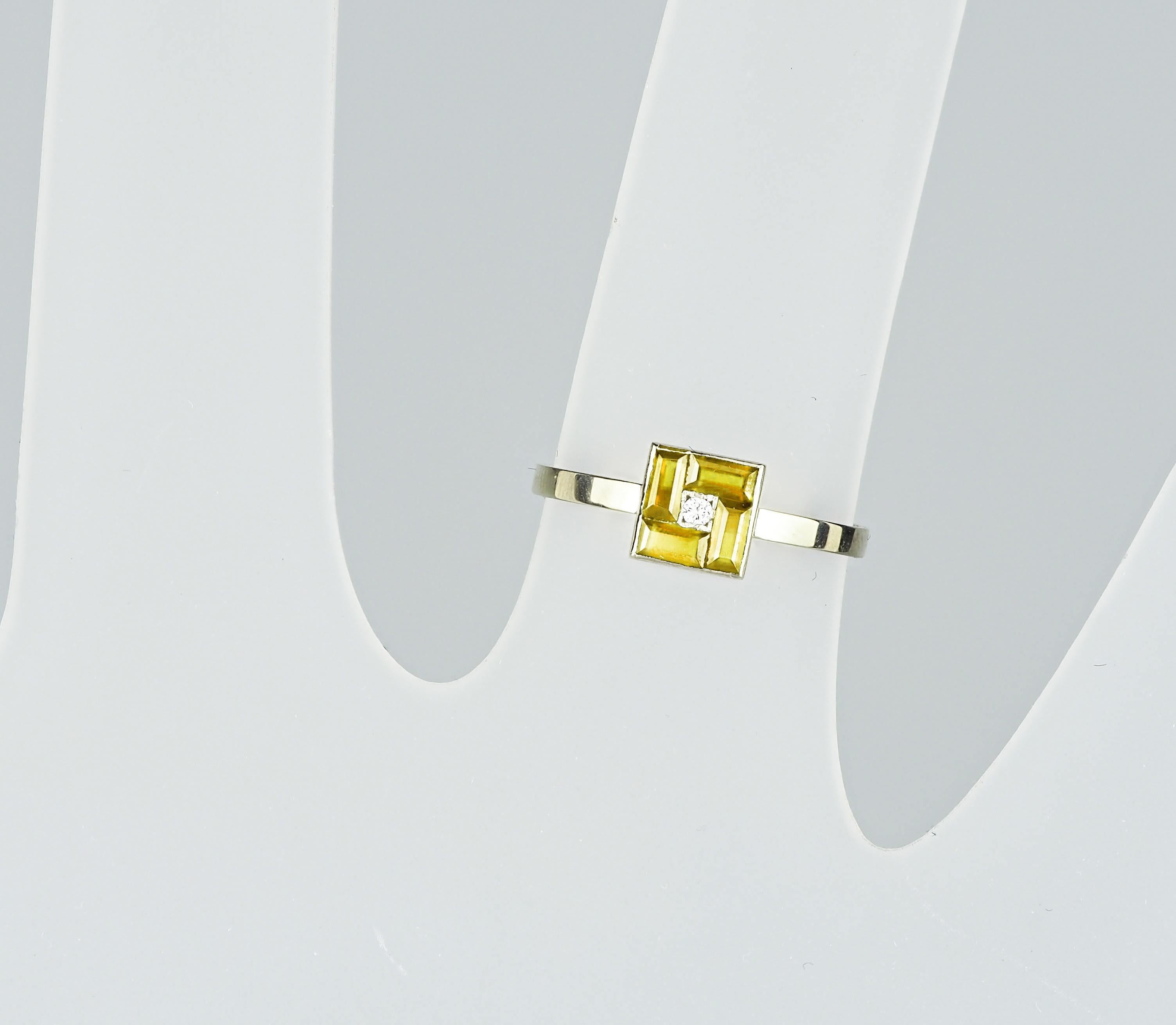 Im Angebot: Gelber Baguette-Ring aus 14 Karat Gold () 4