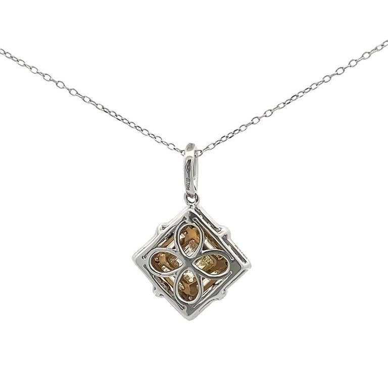Round Cut Yellow Baguette Diamond 0.72 CT & White Round 0.28 CT Diamond Necklace 18K White For Sale