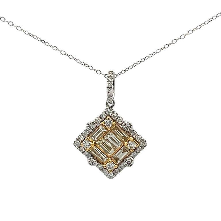 Yellow Baguette Diamond 0.72 CT & White Round 0.28 CT Diamond Necklace 18K White In New Condition For Sale In New York, NY