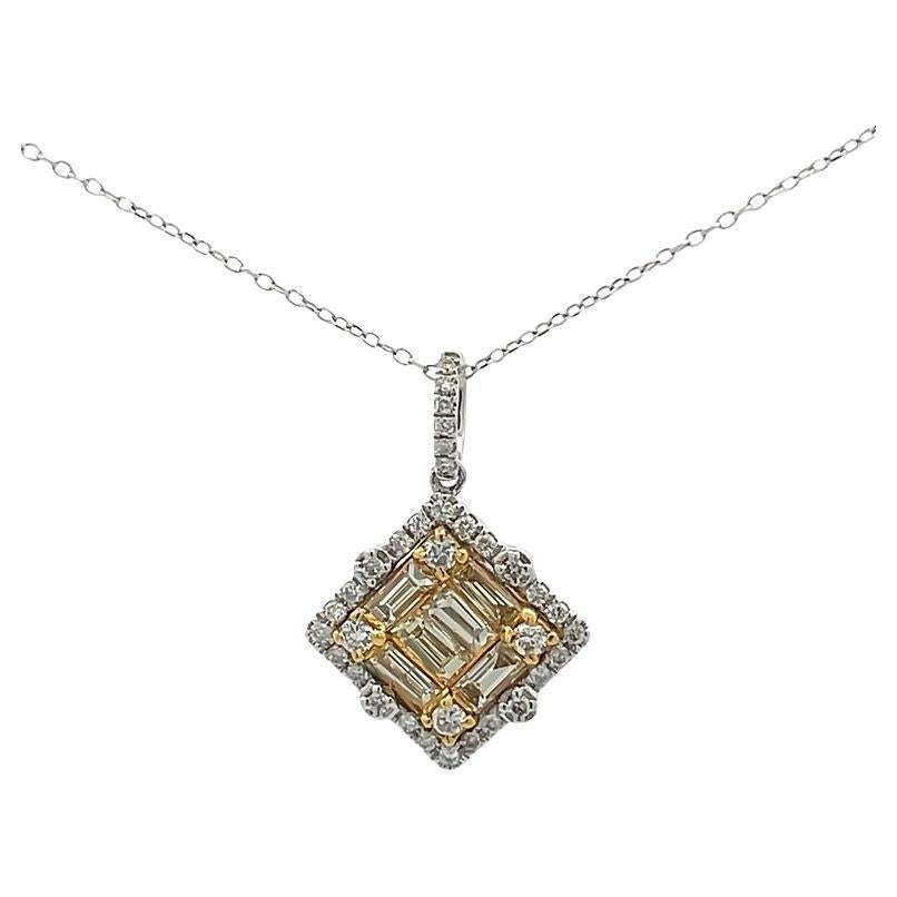 Yellow Baguette Diamond 0.72 CT & White Round 0.28 CT Diamond Necklace 18K White For Sale