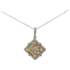 Collier en or blanc 18 carats avec diamants taille baguette jaune 0,72 carat et diamants ronds blancs 0,28 carat