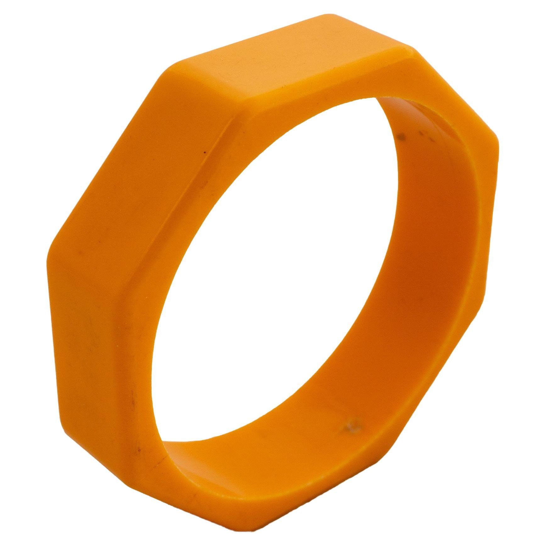 Yellow bakelite bangle in octagon shape, France fifties For Sale