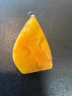 Vintage 1950s Baltic Amber Pendant Necklace, Cabochon Cut, Latvia