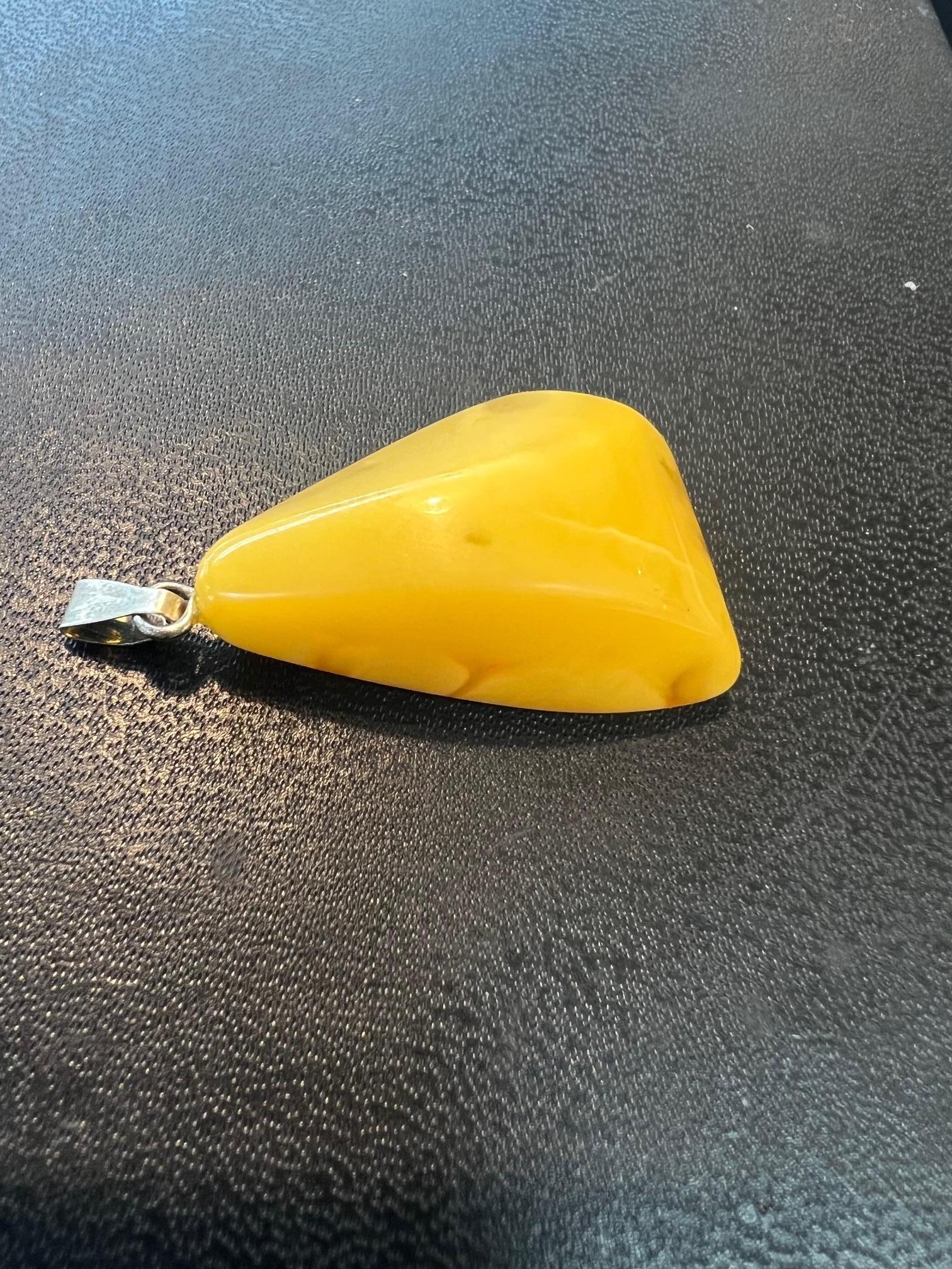 Cabochon Yellow Baltic Amber Pendant from Latvia For Sale
