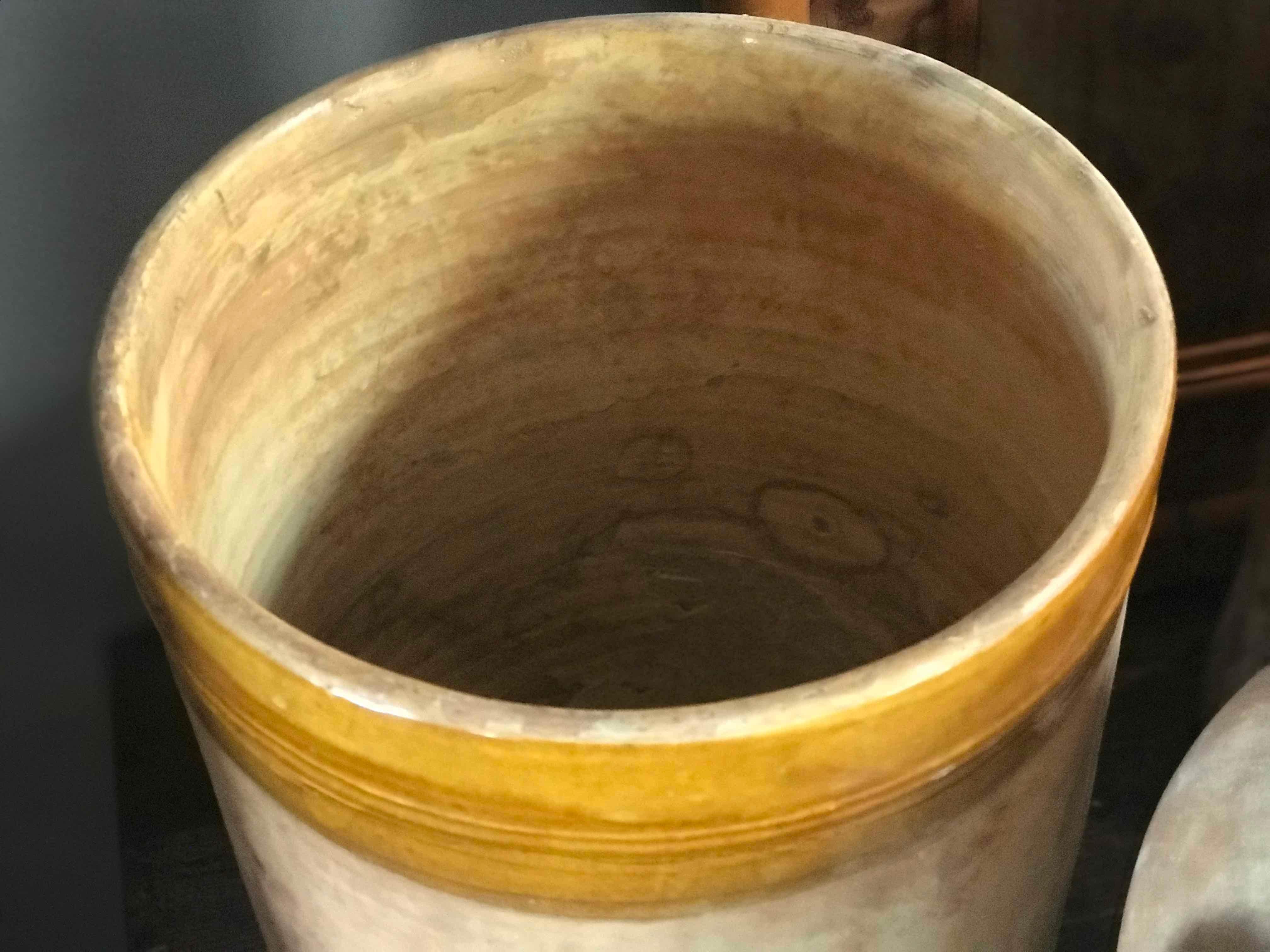 French Early 20th Century Yellow Banded Clay Pot 