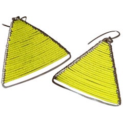 Yellow Beaded Pyramid Earrings
