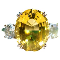 Yellow Beryl and Aquamarine Ring in 18k White Gold