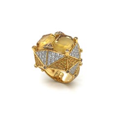 Yellow Beryl and Diamonds "Chub-Bee" Ring by Dilys' in 18K Gold