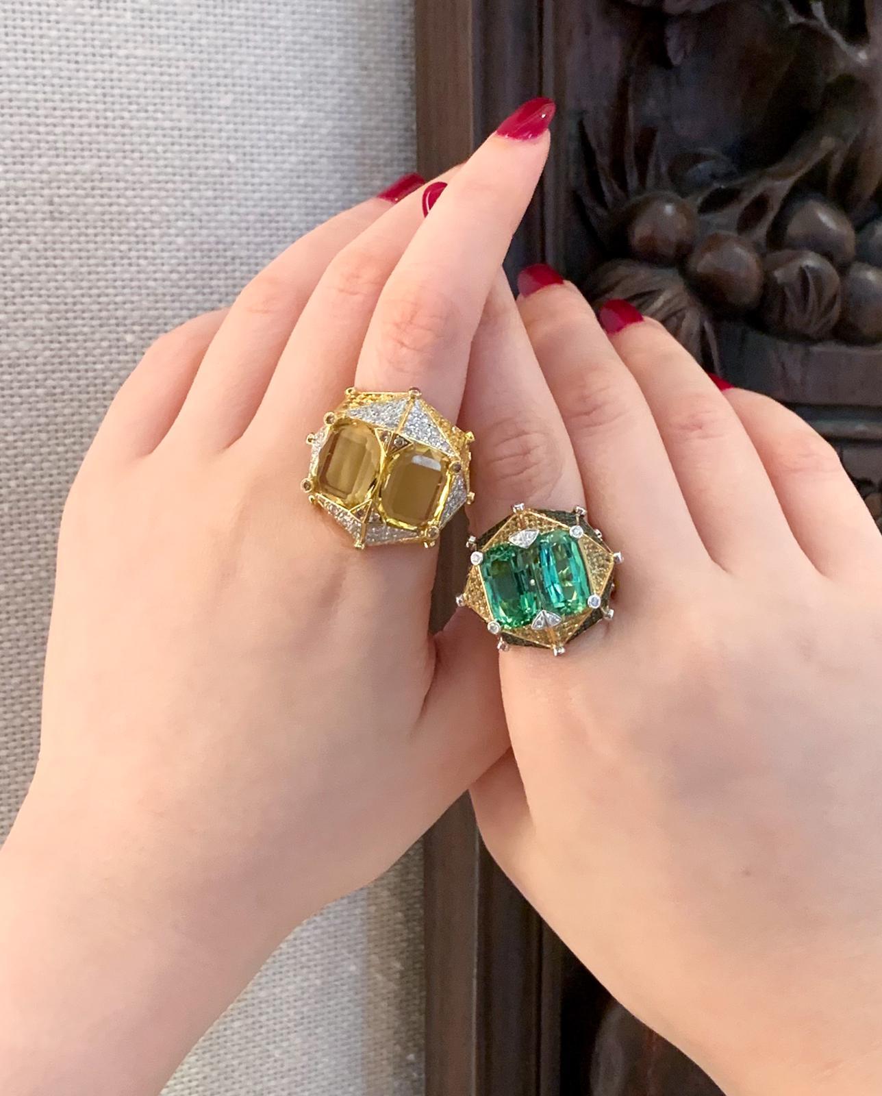 Bague « Hub-Bee » de Dilys en or 18 carats, béryl jaune et diamants Unisexe en vente