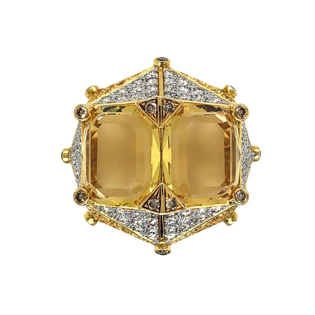 Yellow Beryl and Diamonds "Chub-Bee" Ring by Dilys' in 18K Gold For Sale