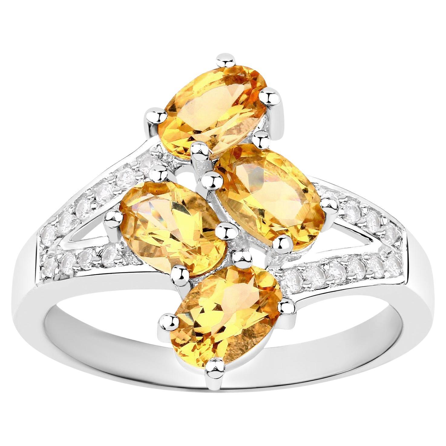 Anillo Bypass Berilo Amarillo Engaste Circón Blanco 1,75 Quilates