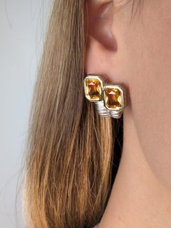 Gelbe Beryll Ohrringe aus Titan und 18k Gelbgold Art Deco inspiriert Doppel