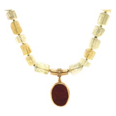 Yellow Beryl Nugget Necklace with an 18k Yellow Gold Roman Seal Clasp