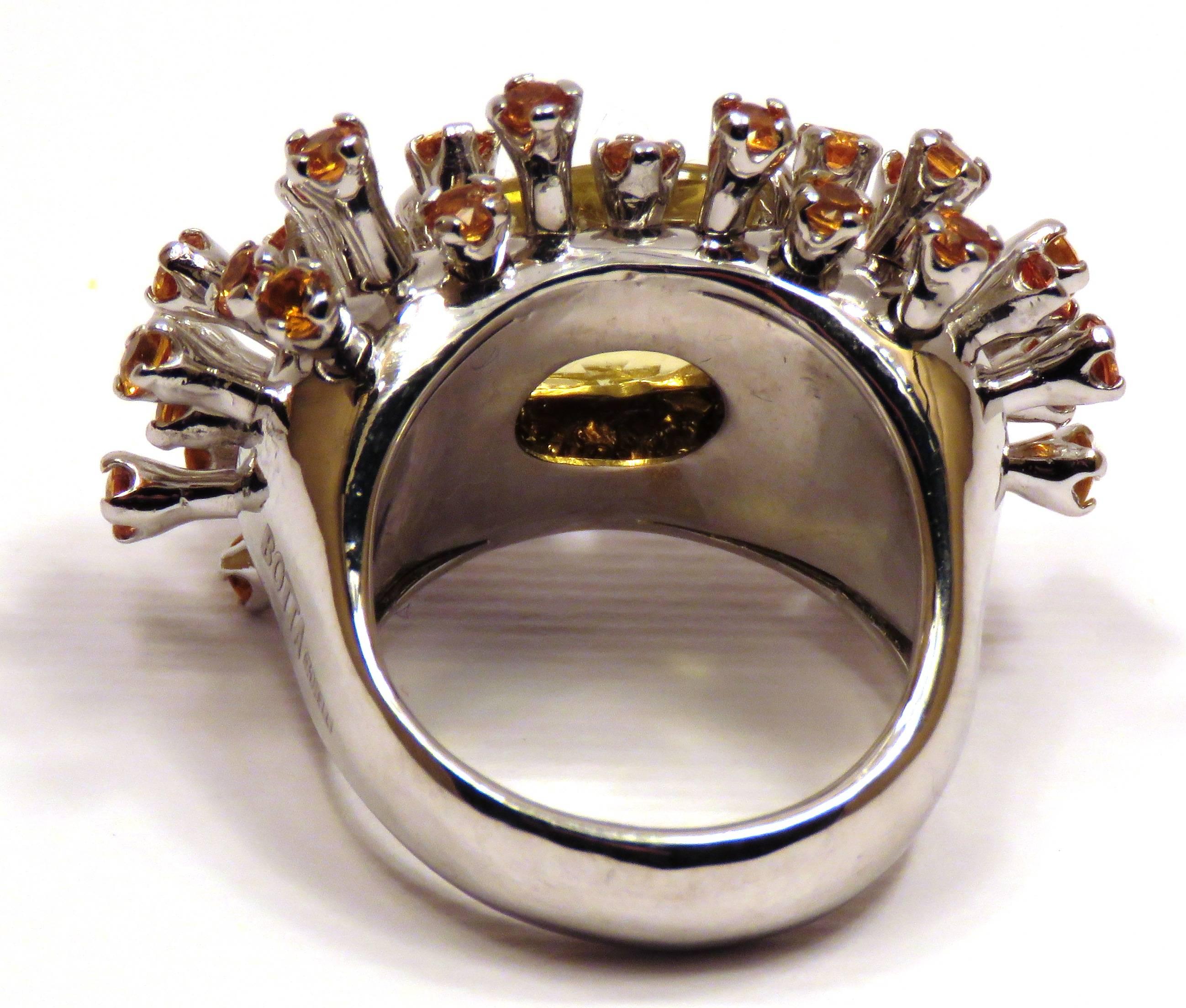 Women's Yellow Beryl Orange Sapphires 18 Karat White Gold Cocktail Ring Handcrafted For Sale