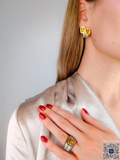 Anello con berillo giallo in titanio e oro giallo 18 carati di ispirazione Art Déco