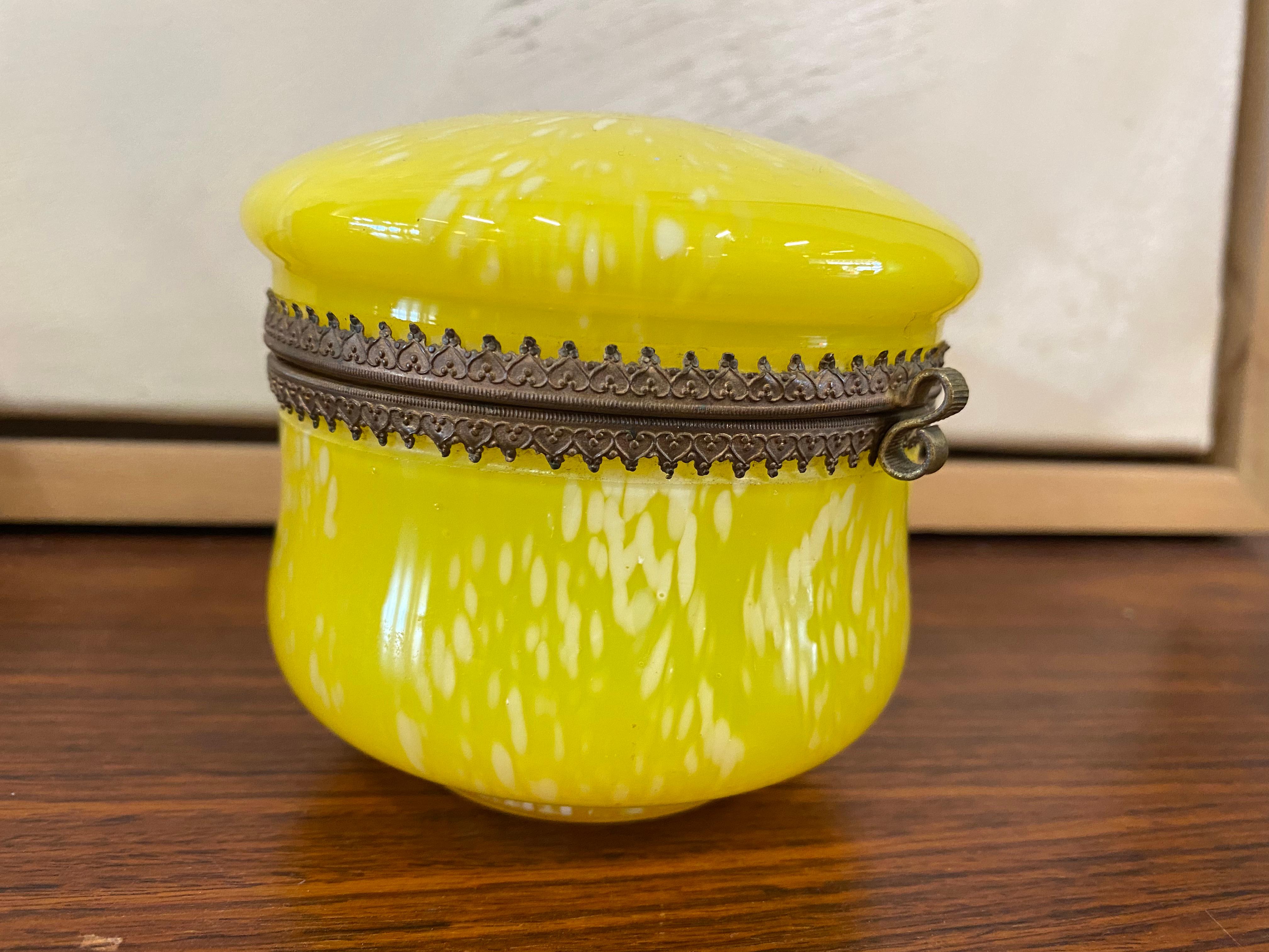 German Yellow Biedermeier Glass with Lid Around 1900