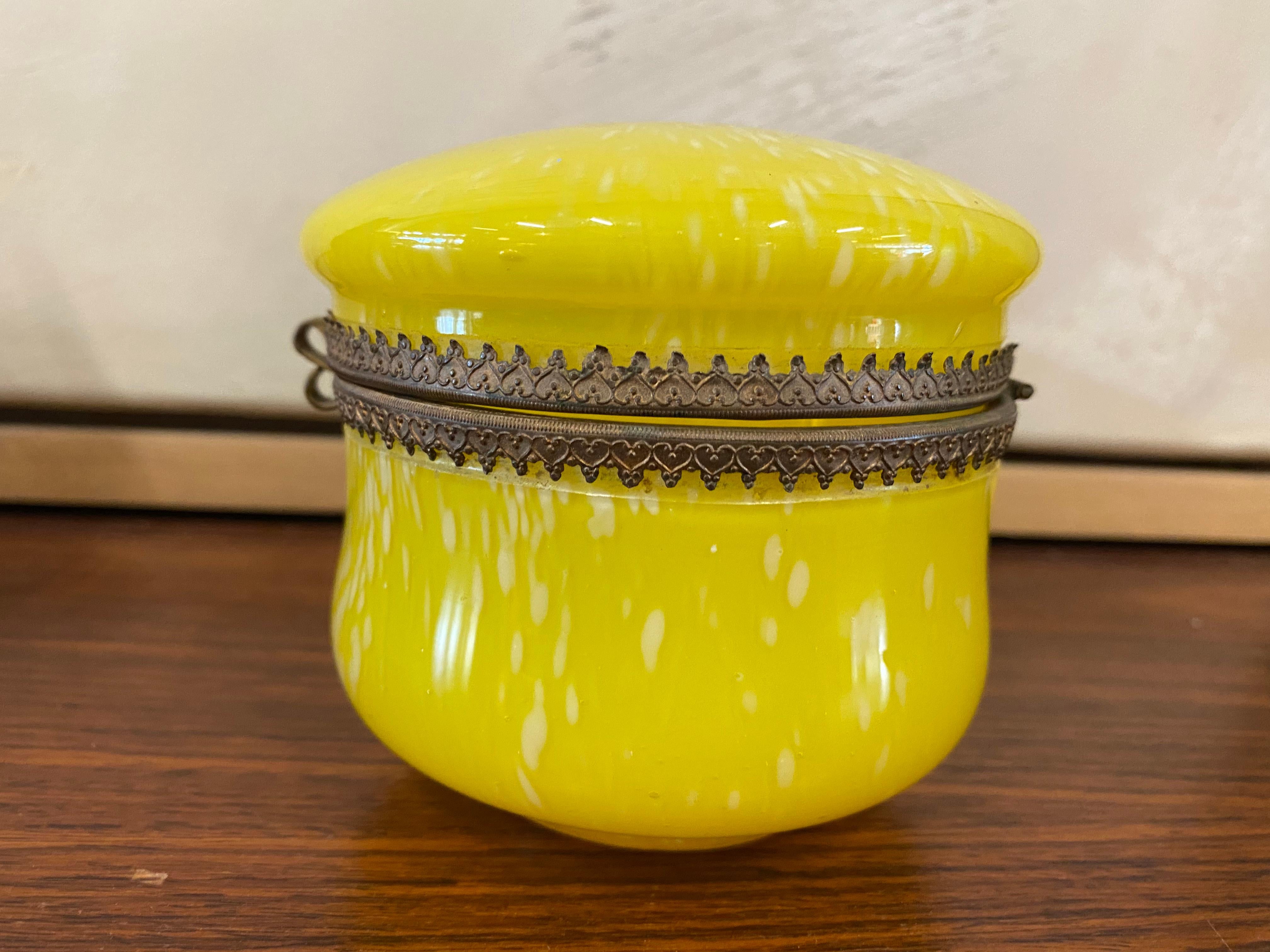 19th Century Yellow Biedermeier Glass with Lid Around 1900