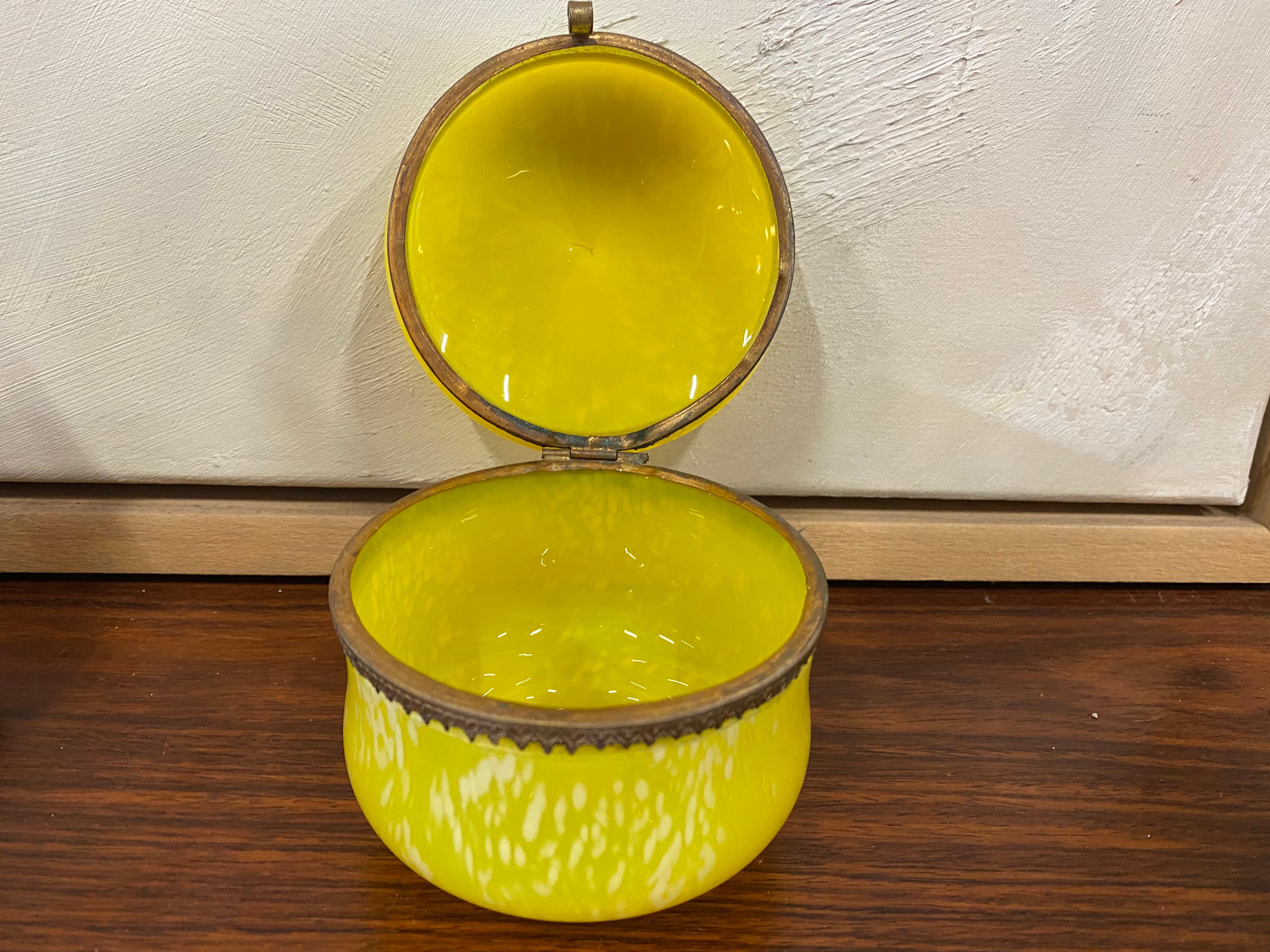 Yellow Biedermeier Glass with Lid Around 1900 1