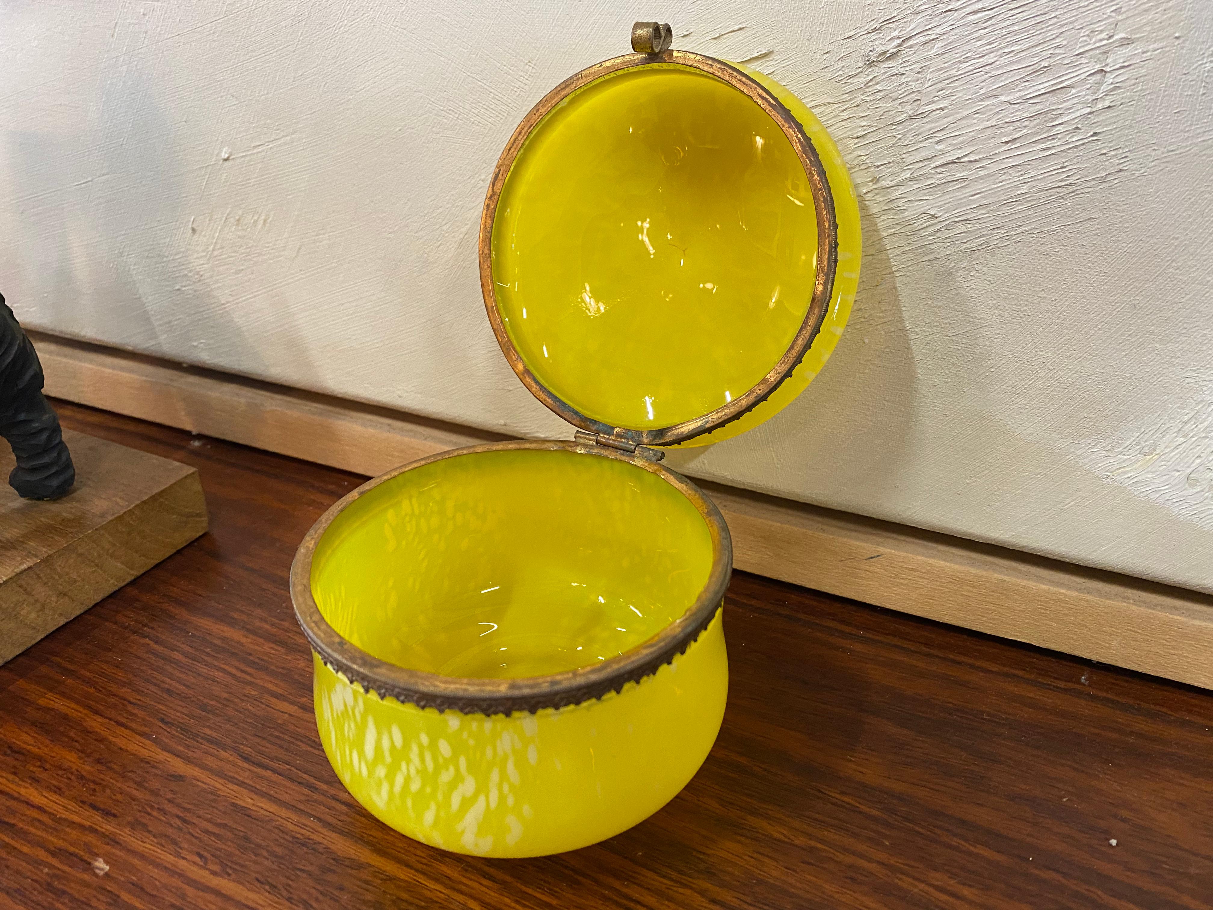 Yellow Biedermeier Glass with Lid Around 1900 2