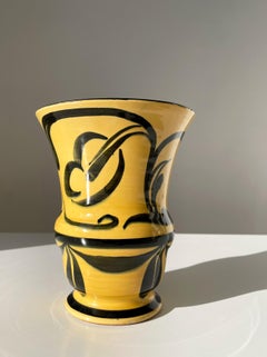 Yellow, Black 1920s Art Deco Vase by Swedish Bo Fajans, Gefle