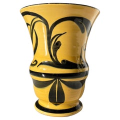 Yellow, Black 1920s Art Deco Vase by Swedish Bo Fajans, Gefle