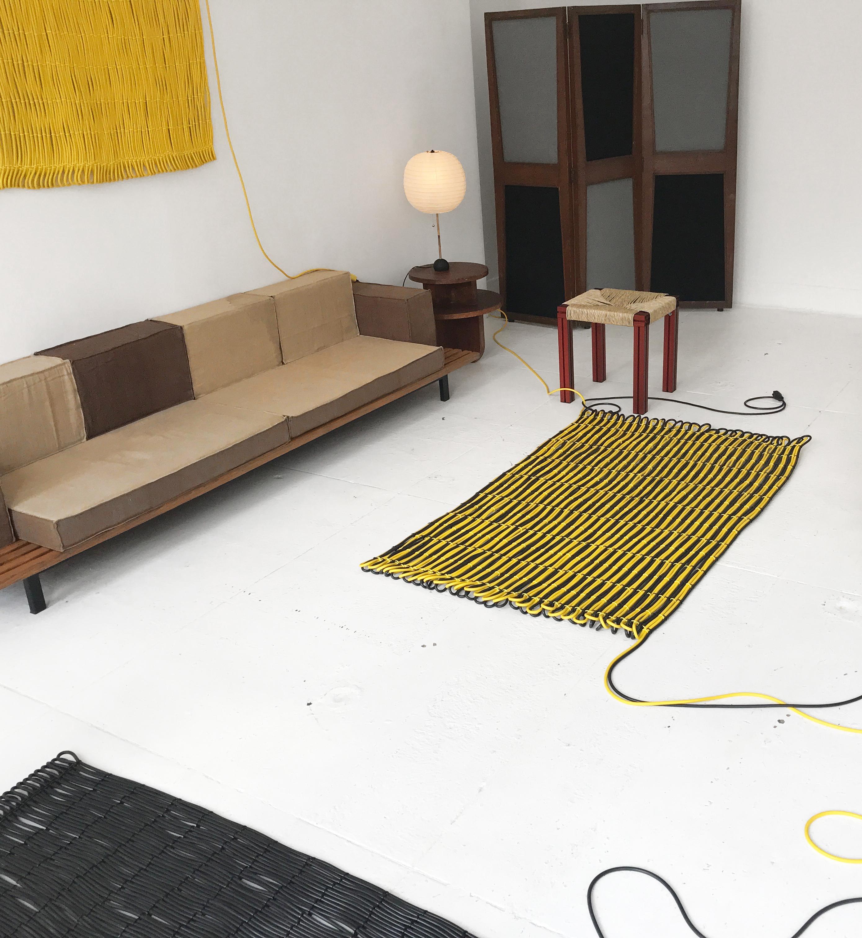 Post-Modern Yellow & Black 200 Meter Cable Rug For Sale