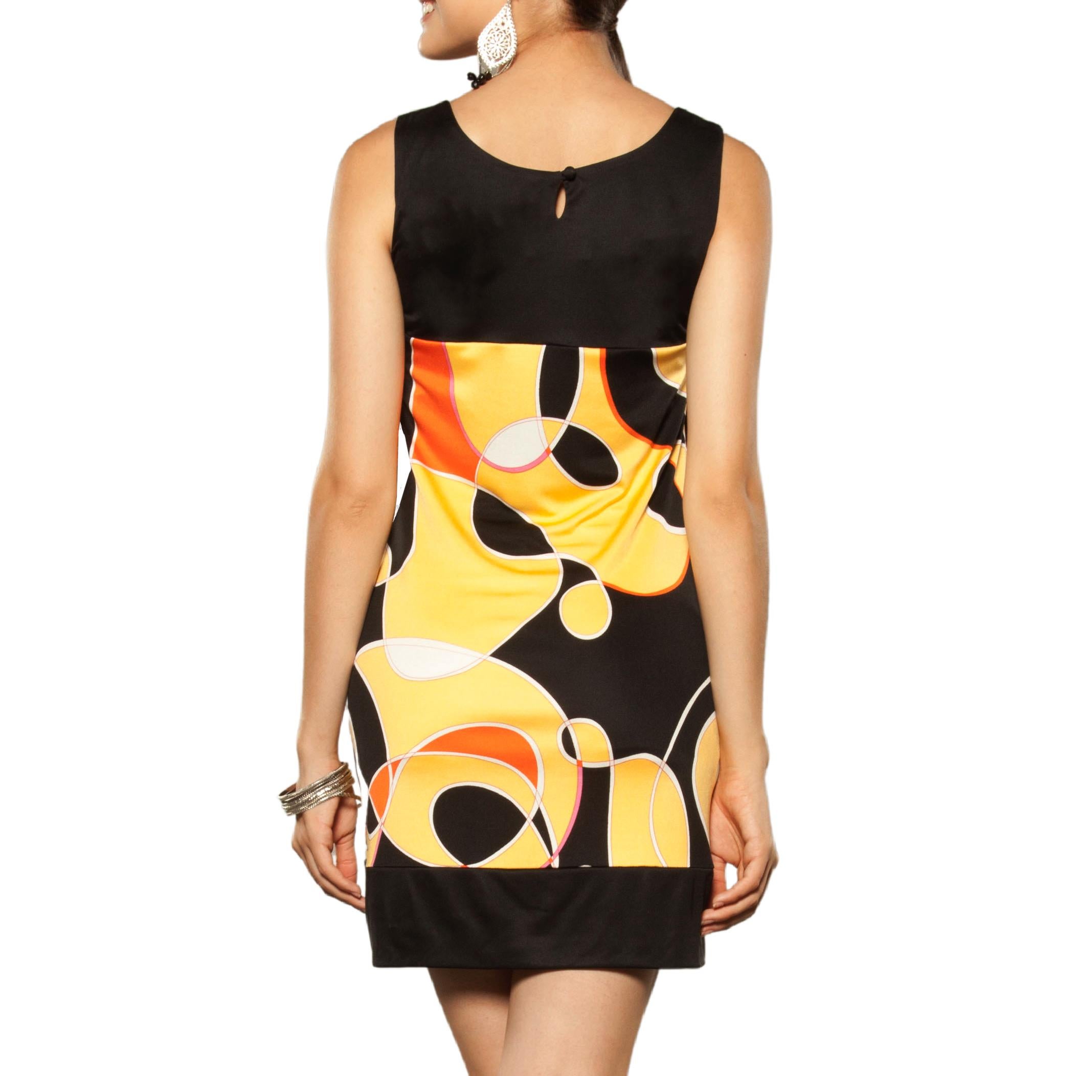 Orange Yellow Black Art Print FLORA KUNG Mini Silk Tank Dress - NWT For Sale