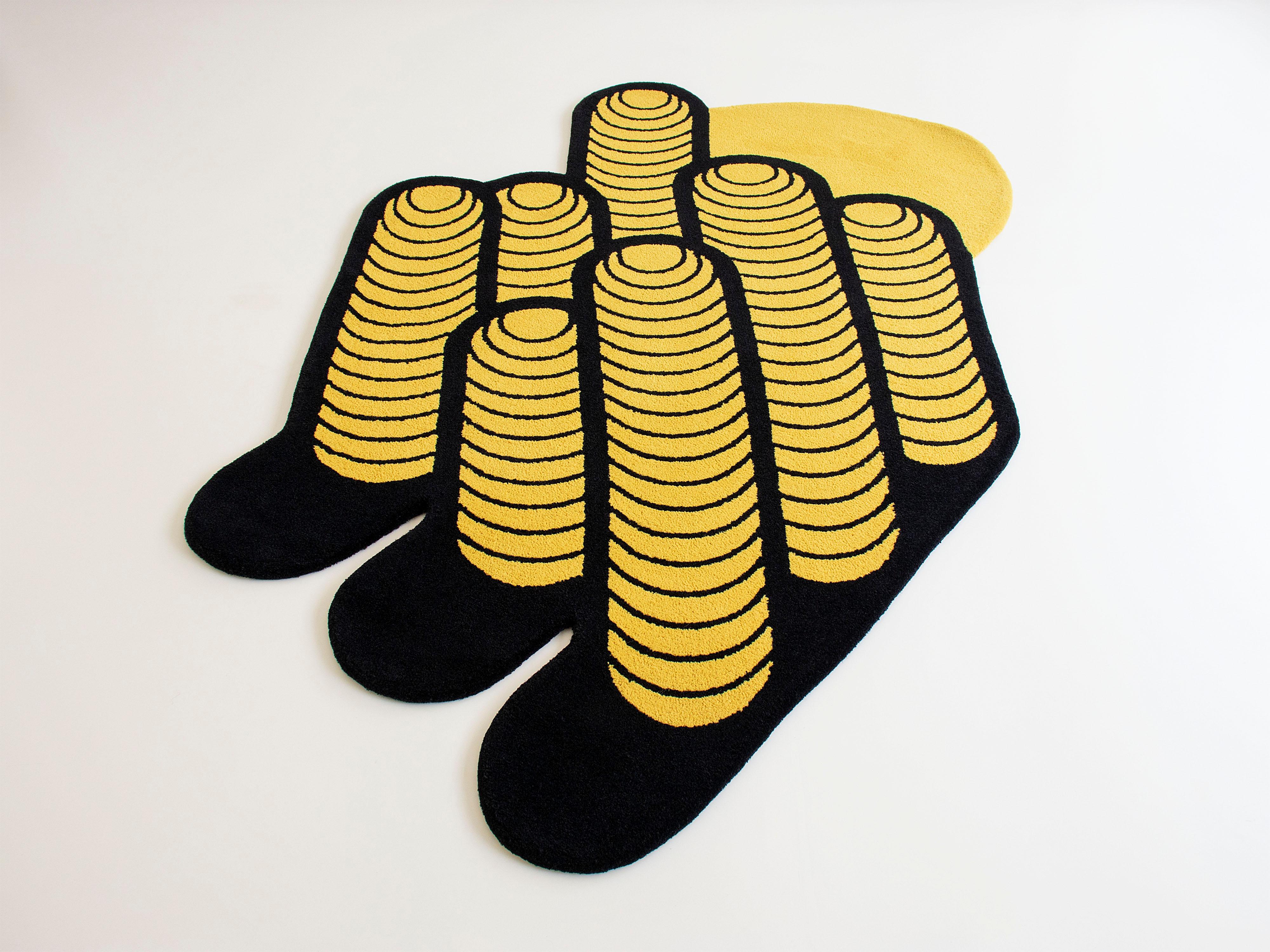 Modern Yellow & Black Buildings Rug from Graffiti Collection by Paulo Kobylka For Sale