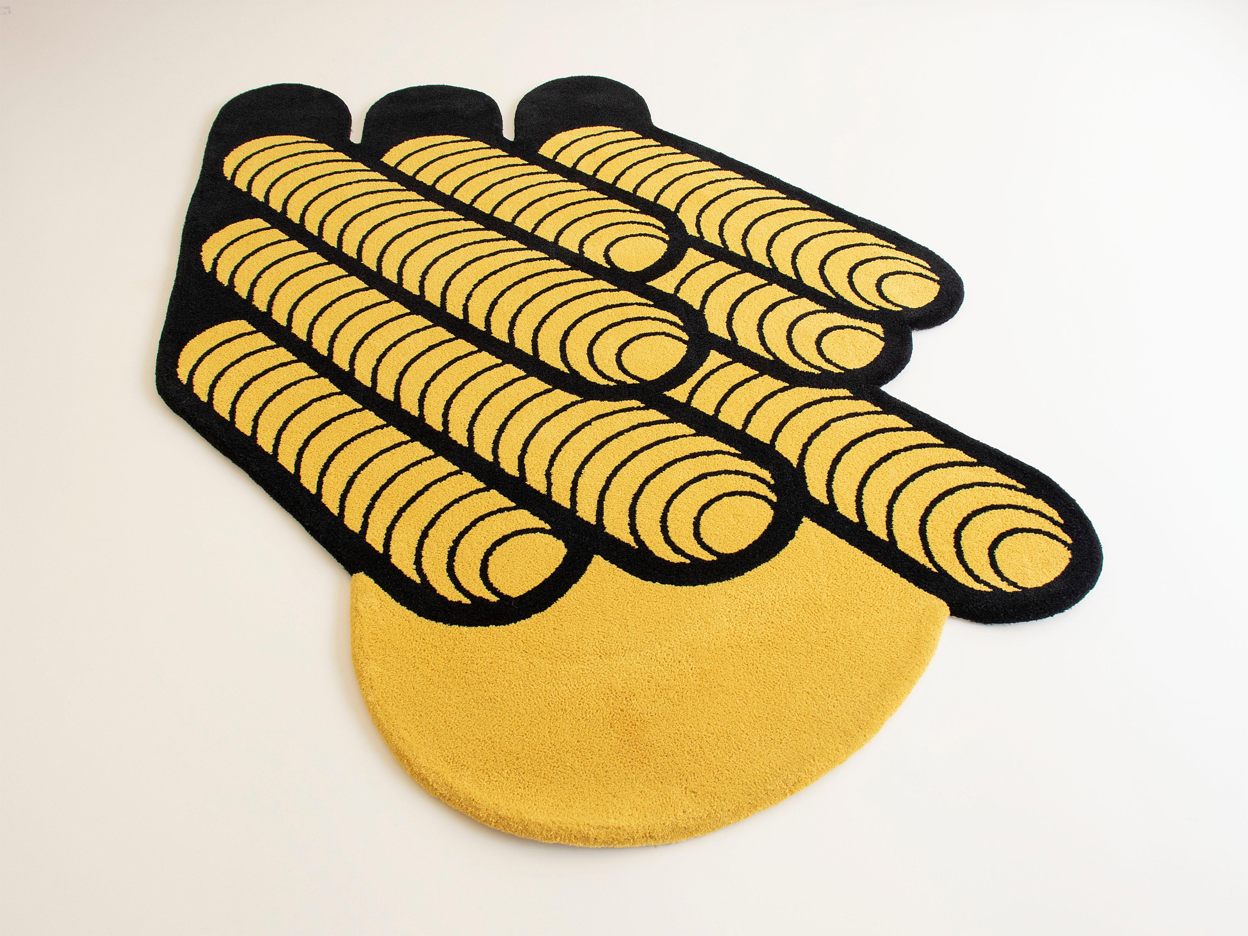 Machine-Made Yellow & Black Buildings Rug from Graffiti Collection by Paulo Kobylka For Sale
