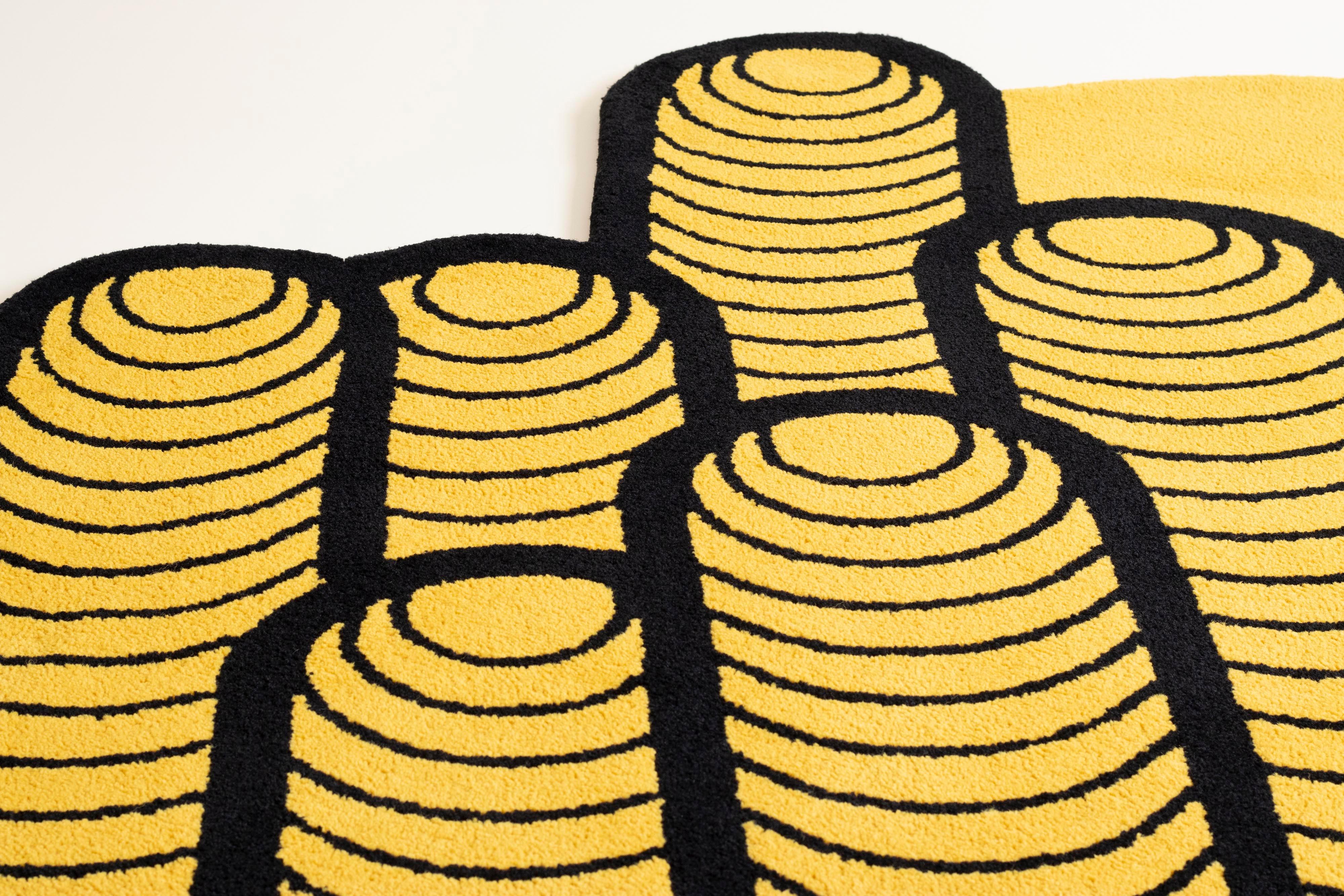 Yellow & Black Buildings Rug from Graffiti Collection by Paulo Kobylka For Sale 1