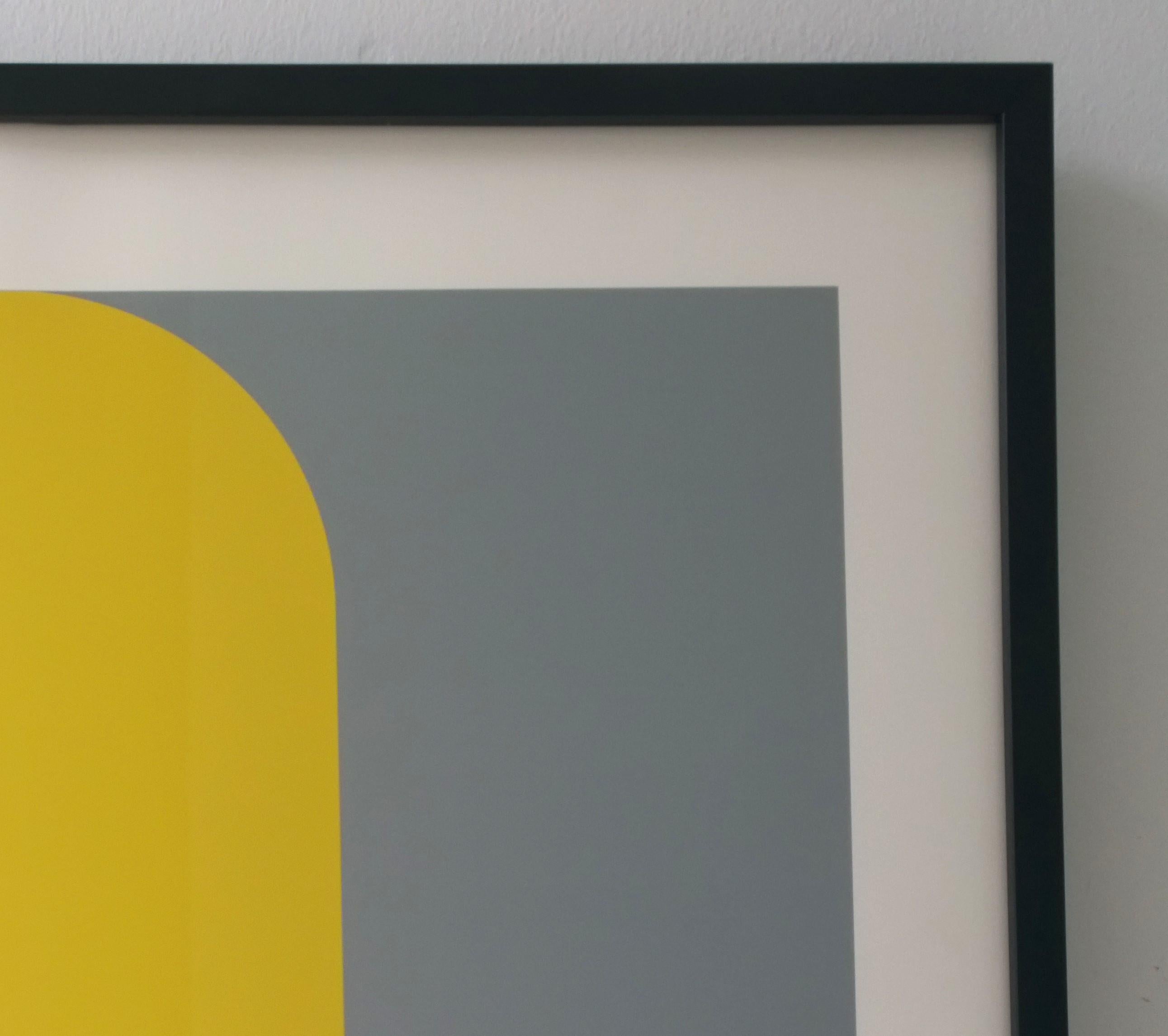 Mid-Century Modern Yellow, Black, Gray Abstract Lenk Signed Numbered Screenprint Untitled II, 1977 For Sale