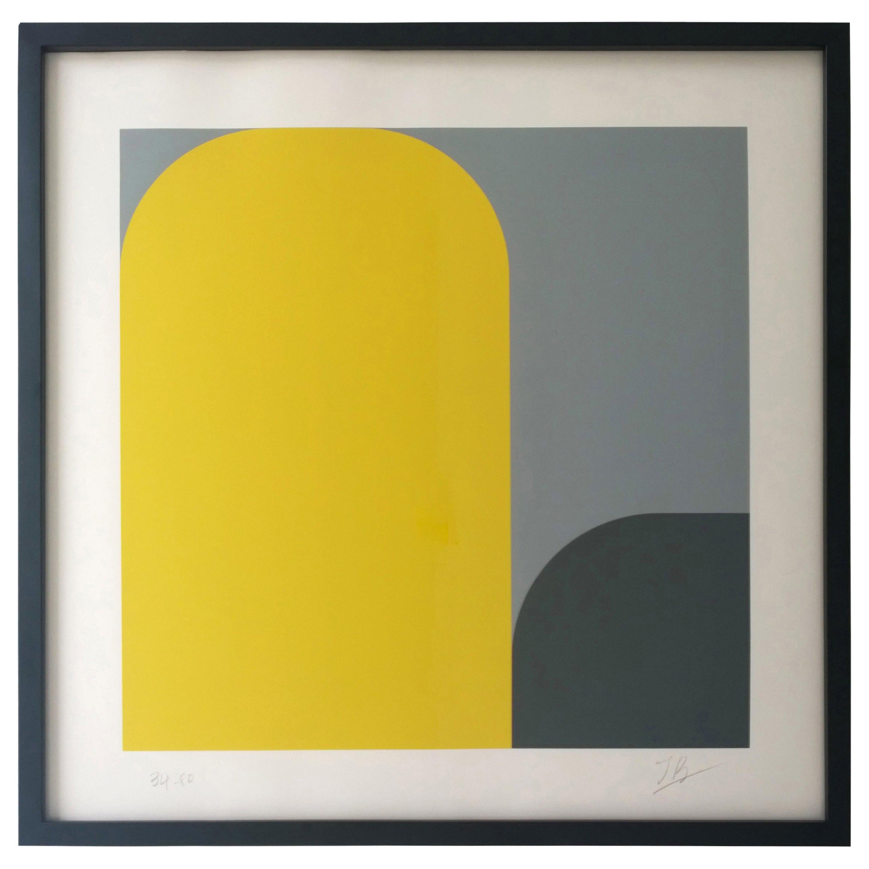 Yellow, Black, Gray Abstract Lenk Signed Numbered Screenprint Untitled II, 1977 For Sale