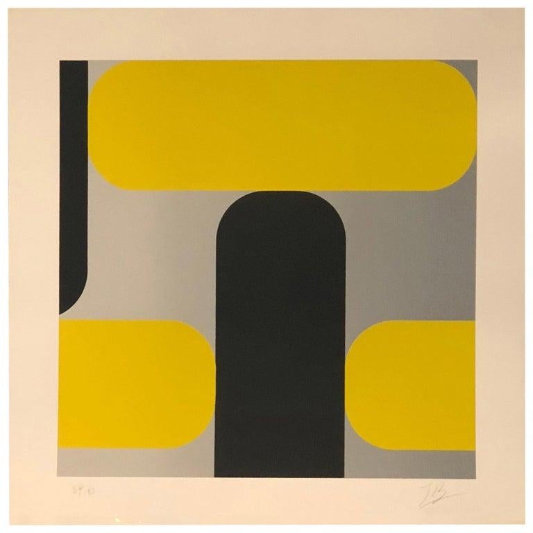 Yellow, Black & Gray Kaspar Lenk Signed Numbered Screen-Print Untitled III, 1977 For Sale 7