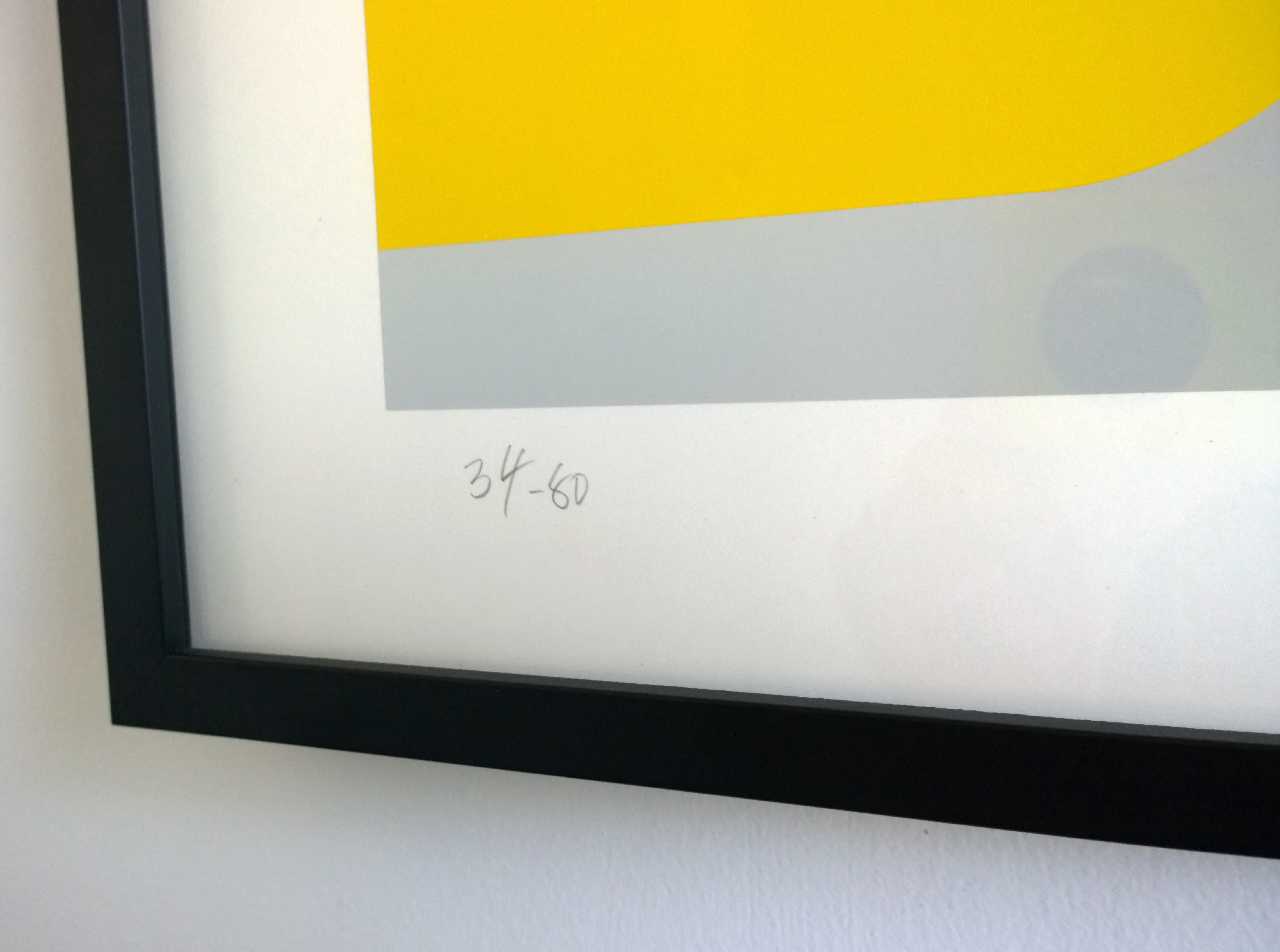 Mid-Century Modern Yellow, Black & Gray Kaspar Lenk Signed Numbered Screen-Print Untitled III, 1977 For Sale