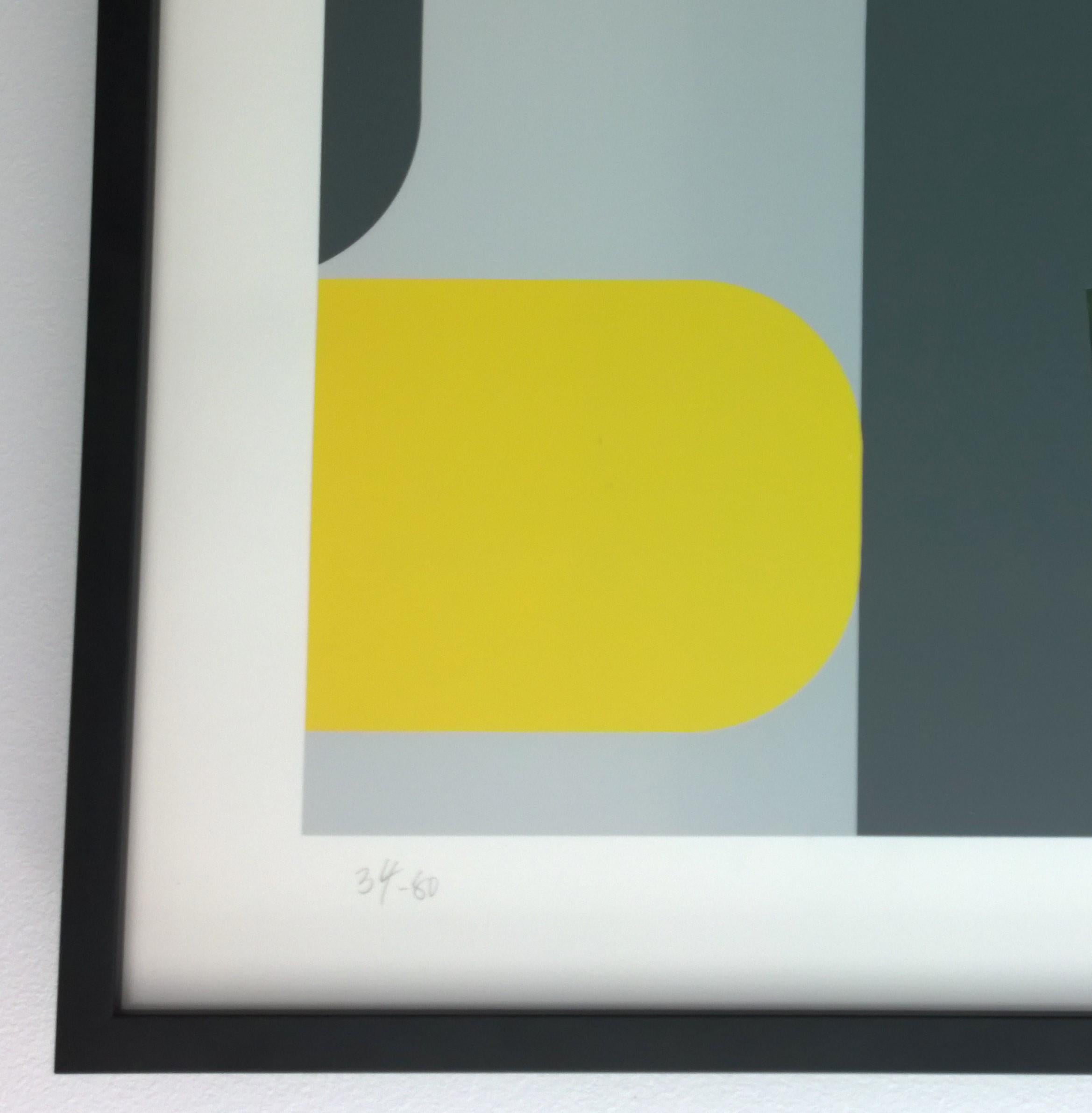 Yellow, Black & Gray Kaspar Lenk Signed Numbered Screen-Print Untitled III, 1977 In Good Condition For Sale In Houston, TX