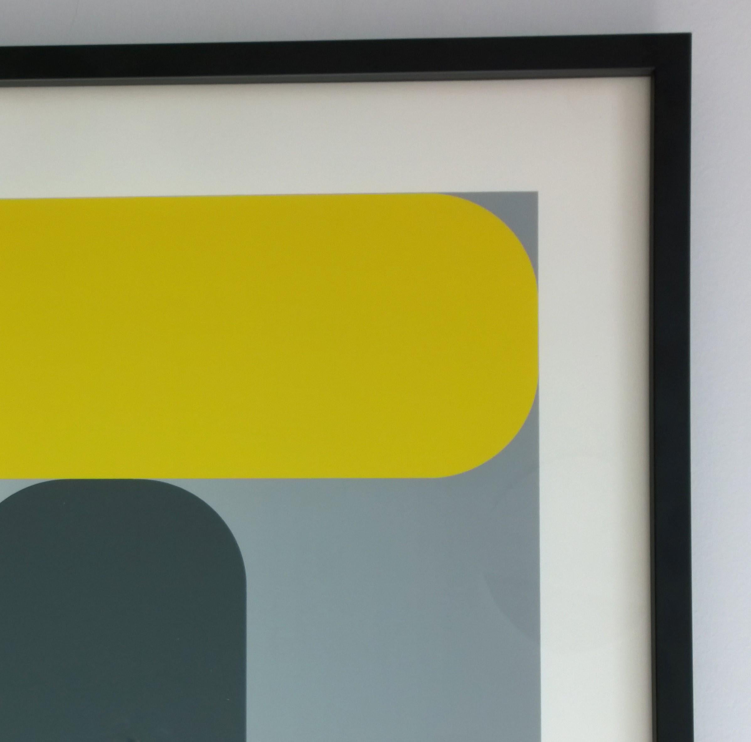 Late 20th Century Yellow, Black & Gray Kaspar Lenk Signed Numbered Screen-Print Untitled III, 1977 For Sale