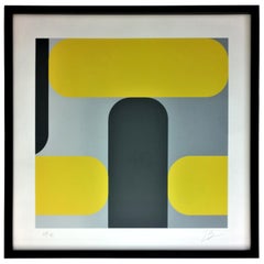 Vintage Yellow, Black & Gray Kaspar Lenk Signed Numbered Screen-Print Untitled III, 1977