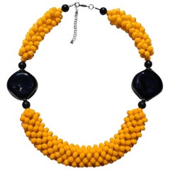 Yellow & Black Murano glass faceted beads necklace, hand made by artist Paola B.