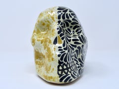 Yellow and Black Talavera Ceramic Skull Talavera de la Reina Puebla Mexico