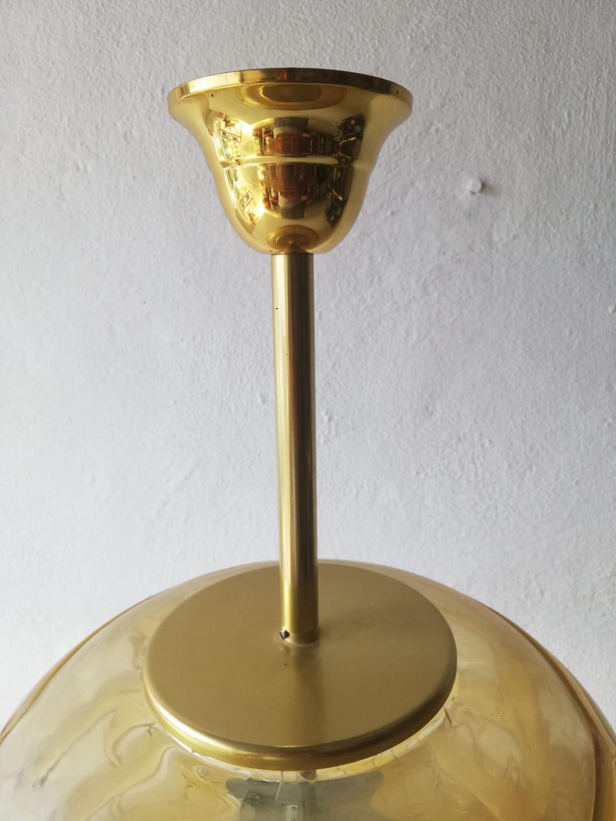 Yellow Blown Glass & Brass Pendant Lamp by Doria Leuchten, 1970s Germany For Sale 1